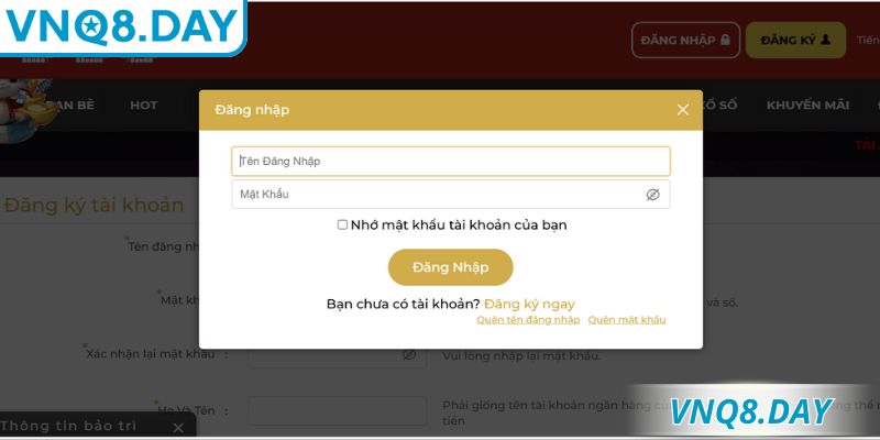 Đăng nhập VNQ8 An Toàn Cho Thành Viên Trải Nghiệm Mượt Mà 2 Các bước nhanh chóng để người chơi đăng nhập VNQ8