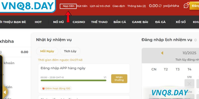 Nạp Tiền VNQ8 Nhanh Chóng An Toàn Cho Mọi Người Dùng 2 Các bước chi tiết cho thành viên nạp tiền VNQ8